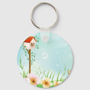 Happy Birdhouse Keychain