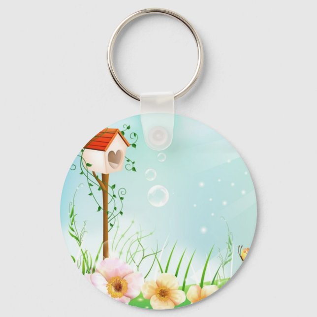 Happy Birdhouse Keychain (Front)