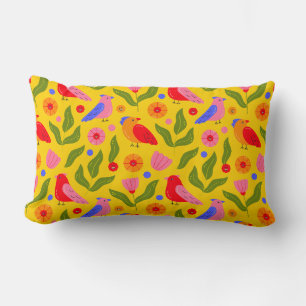 Happy Birds Flock Together Cheerful Lumbar Pillow