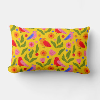 Happy Birds Flock Together Cheerful Lumbar Pillow