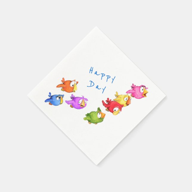 Happy Birds Napkins - Custom Text (Corner)