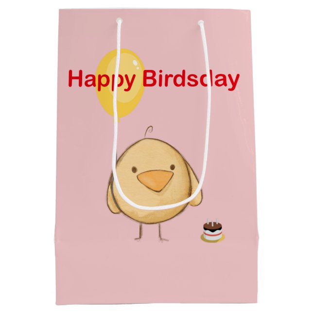 Happy Birdsday Bird Chick Themed Birthday  Medium Gift Bag (Back)