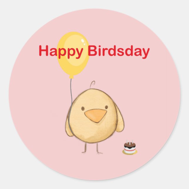 Happy Birdsday Bird Themed Birthday Greeting  Classic Round Sticker (Front)
