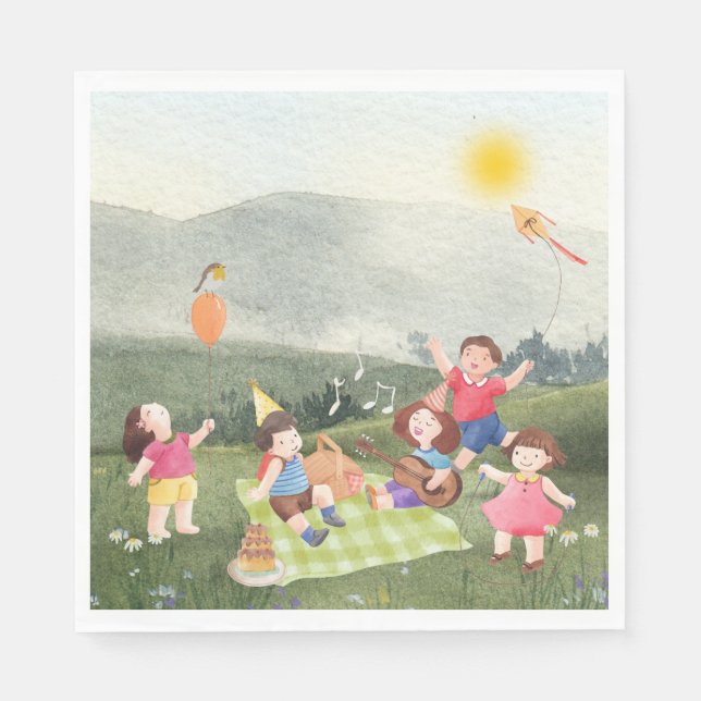 Happy Birthda Picnic Birthday Kids Garden  Napkin (Front)