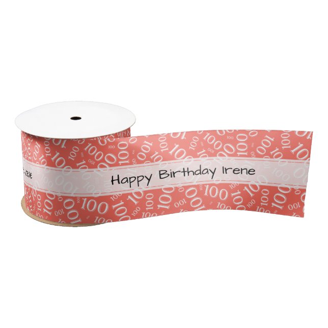 Happy Birthday" 100 Random Pattern Coral/White Satin Ribbon (Spool)