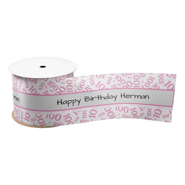 Happy Birthday 100 Random Pattern Pink/White Satin Ribbon (Spool)