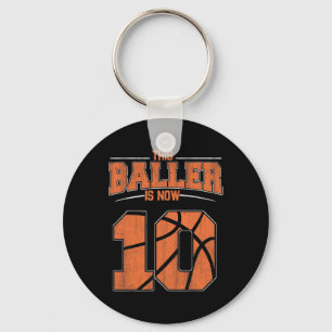 Happy Birthday 10th 10 Year Old Bysketbyll Boys Te Keychain