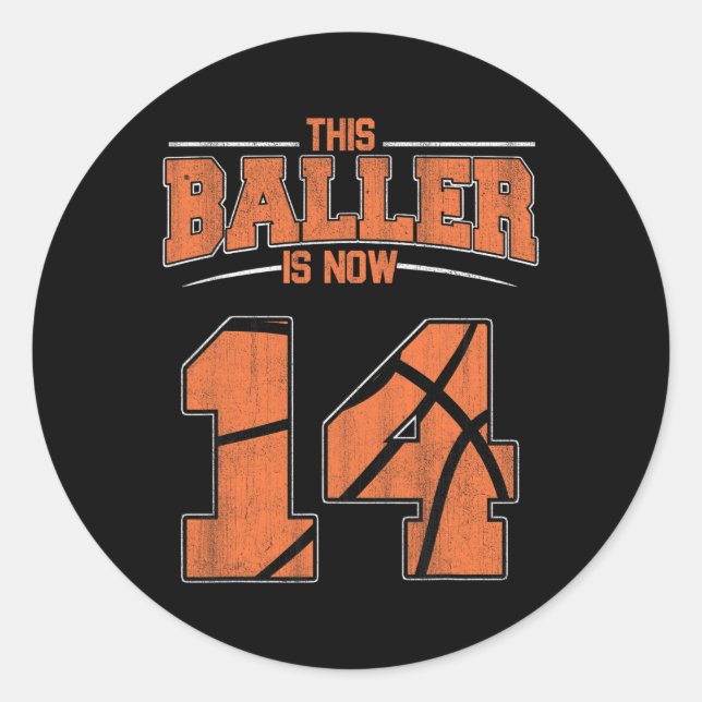 Happy Birthday 14 Year Old Basketball Boys Fourtee Classic Round Sticker (Front)
