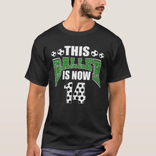 Happy Birthday 14Th 14 Year Old Football Boy Fourn T-Shirt (Front)