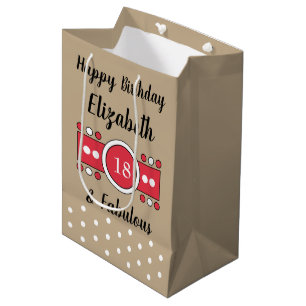 Happy Birthday 18 and fabulous brown red Medium Gift Bag