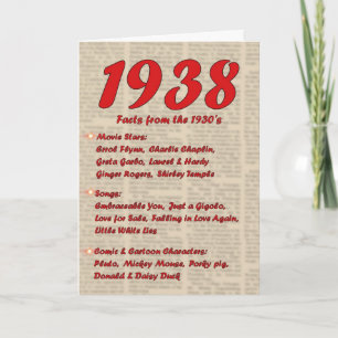Happy Birthday 1938 Year of Birth 30's 30s thirtie Card