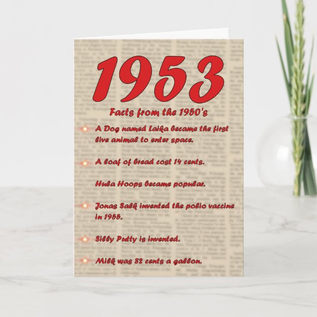 Happy Birthday 1953 Year of birth news 50's 50s Card (Front)