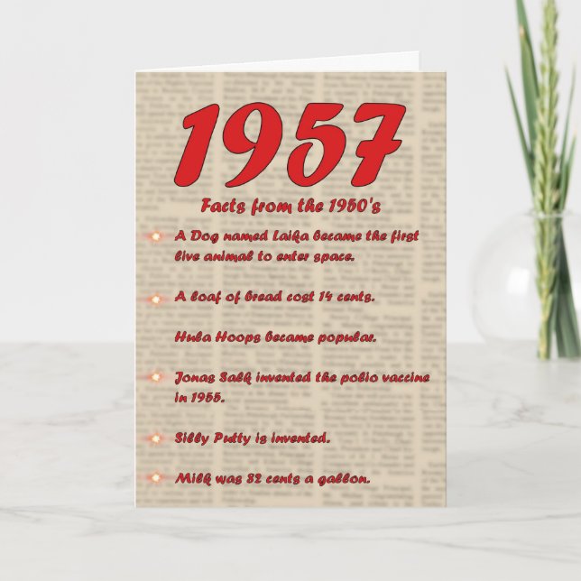 Happy Birthday 1957 Year of birth news 50's 50s Card (Front)