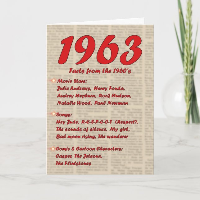 Happy Birthday 1963 Year of birth news 60's 60s Card (Front)