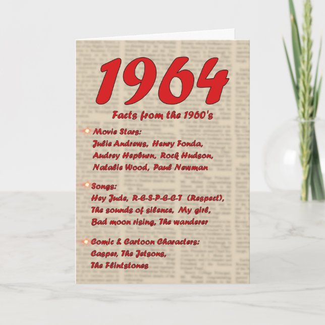Happy Birthday 1964 Year of birth news 60's 60s Card (Front)