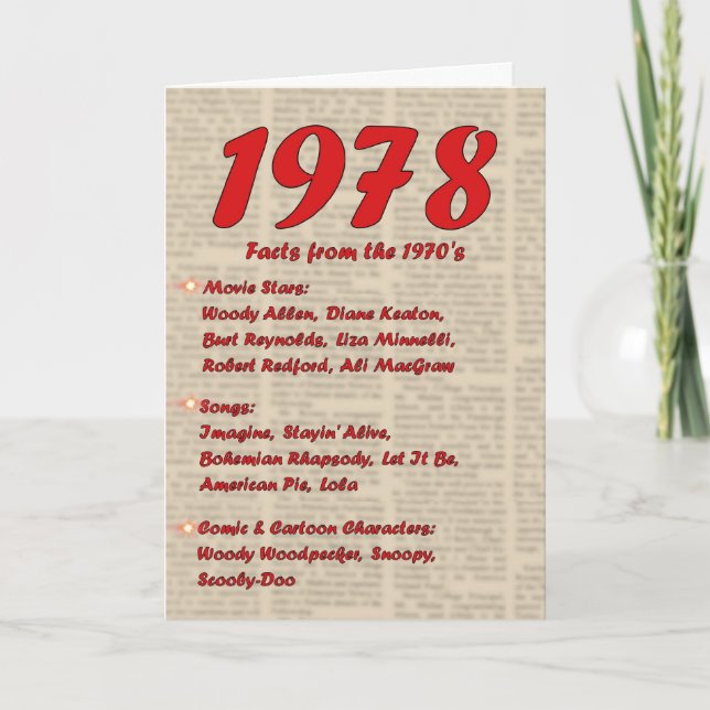 Happy Birthday 1978 Year of birth news 70's 70s Card (Front)