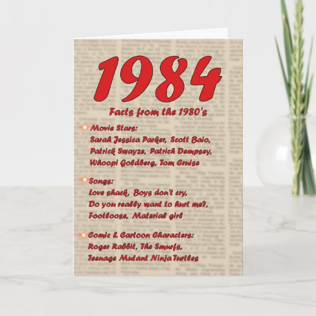Happy Birthday 1984 Year of birth news 80's 80s Card (Front)