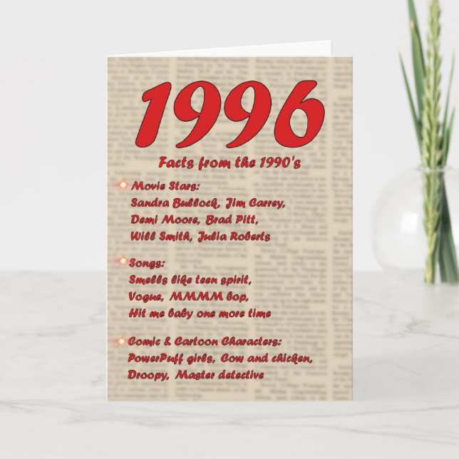 Happy Birthday 1996 Year of birth news 90's 90s Card (Front)