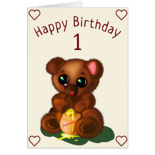 Happy Birthday 1 - Cute Honey Bear - Add Year