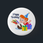 Happy Birthday  1 Inch Round Button<br><div class="desc">An Adorable Cartoon Happy Birthday Kids Button Pin For A Childs Party Favor</div>