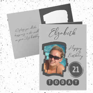 Happy birthday 21 today add photo grey card