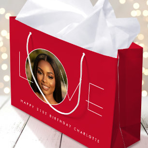 Happy Birthday 21st Photo Love Chic Red Large Gift Bag