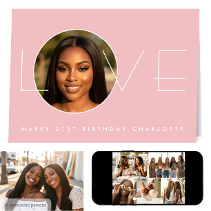 Happy Birthday 21st Photo Love Elegant Blush Pink Card