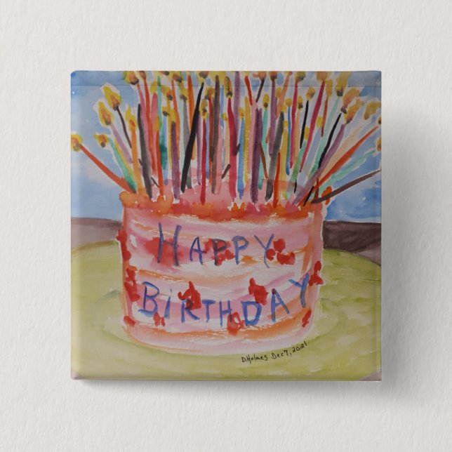Happy Birthday 2 Inch Square Button (Front)