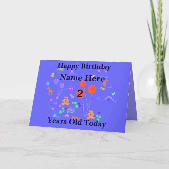 Happy Birthday 2 year old Add name Card (Front)