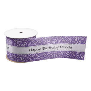 Happy Birthday 30 Purple/White Number Pattern  Satin Ribbon