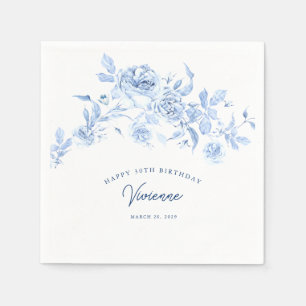 Happy Birthday 30th Blue Rose Floral Custom Napkin