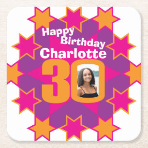 Happy birthday 30th name and photo paper coasters