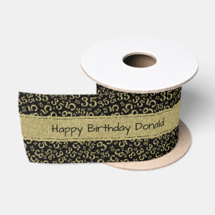 Happy Birthday 35 Black/Gold Number Pattern Satin Ribbon