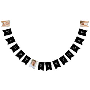 Happy Birthday 3-Photo Black & White Bunting Flags