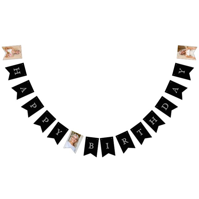 Happy Birthday 3-Photo Black & White Bunting Flags (All)