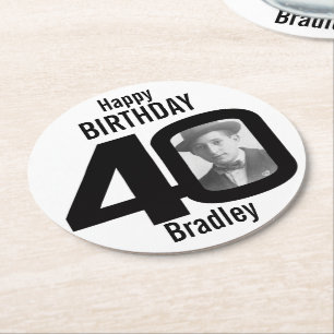 Happy birthday 40 name and photo paper coasters
