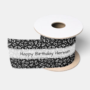Happy Birthday 45 Number Pattern Black/White Satin Ribbon
