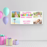 Happy Birthday 4 Photo Colourful Candles  Banner<br><div class="desc">Personalized Happy Birthday photo banner lettered with colourful candles. The template is ready for you to add 4 of your favourite photos and personalize the wording with a name or relation (Isabella / bestie / sister, for example), a message at the bottom such as "have an awesome day!", "21 today",...</div>