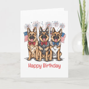 Happy Birthday 4th Of July German Shepherd Dogs Card
