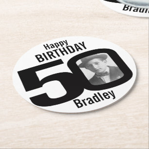 Happy birthday 50 name and photo paper coasters