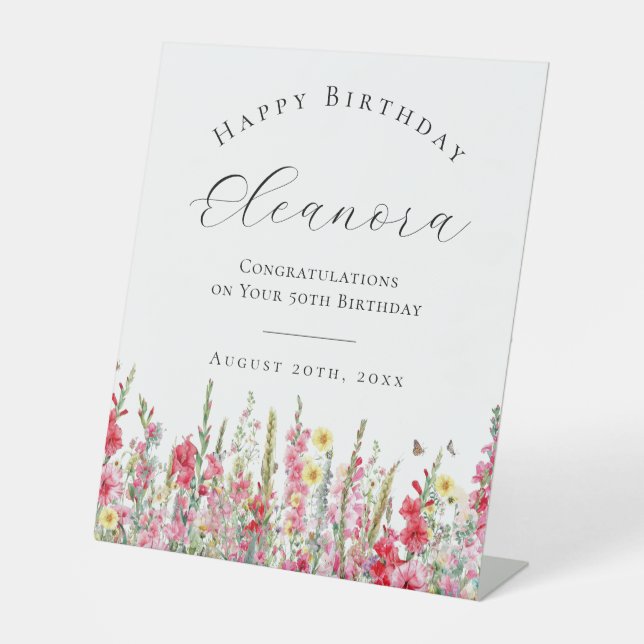 Happy Birthday 50th August Birth Flower Welcome Pedestal Sign (Front)