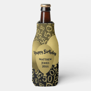 Happy Birthday 50th Number Pattern Black and White Bottle Cooler