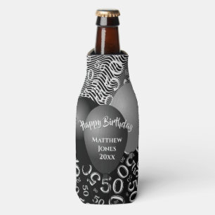 Happy Birthday 50th Number Pattern Black and White Bottle Cooler