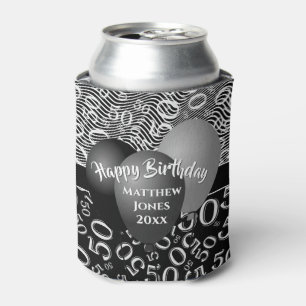 Happy Birthday 50th Number Pattern Black and White Can Cooler