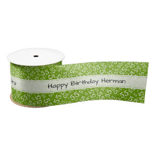 Happy Birthday 55 Number Pattern Green/White Satin Ribbon