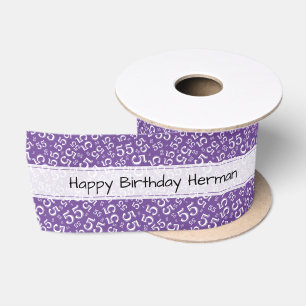 Happy Birthday 55 Number Pattern Purple/White Satin Ribbon