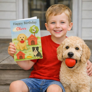 Happy Birthday 5 Boy / Cute Dogs Greeting  Card