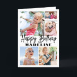 Happy Birthday 5 Photo Collage Elegant Minimalist Card<br><div class="desc">Create your own unique happy birthday wish for a family member or friend with a modern photo collage personalized name folded greeting card. All of the pictures and wording on this template are simple to customize. The colours and font styles are also easy to change with the Zazzle Design Editor...</div>
