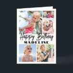 Happy Birthday 5 Photo Collage Elegant Minimalist Card<br><div class="desc">Create your own unique happy birthday wish for a family member or friend with a modern photo collage personalized name folded greeting card. All of the pictures and wording on this template are simple to customize. The colours and font styles are also easy to change with the Zazzle Design Editor...</div>