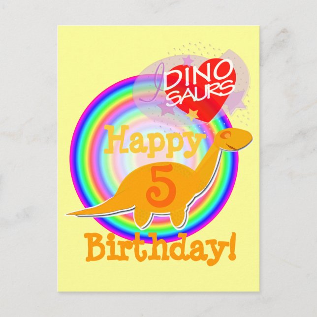 Happy Birthday 5 Years Orange Dino Postcard (Front)